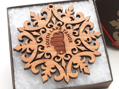 Lake Tahoe Snowflake Ornament - Nestled Pines - 1