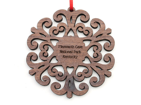 Mammoth Cave Walnut Filigree Snowflake Ornament - Nestled Pines